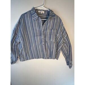 Eden & Olivia Anthropologie Top Shirt Striped Buttons Split Back Plaid Color L